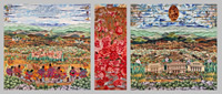 Fabric Collage on Canvas, Triptych, 4ft x 10ft x 2
